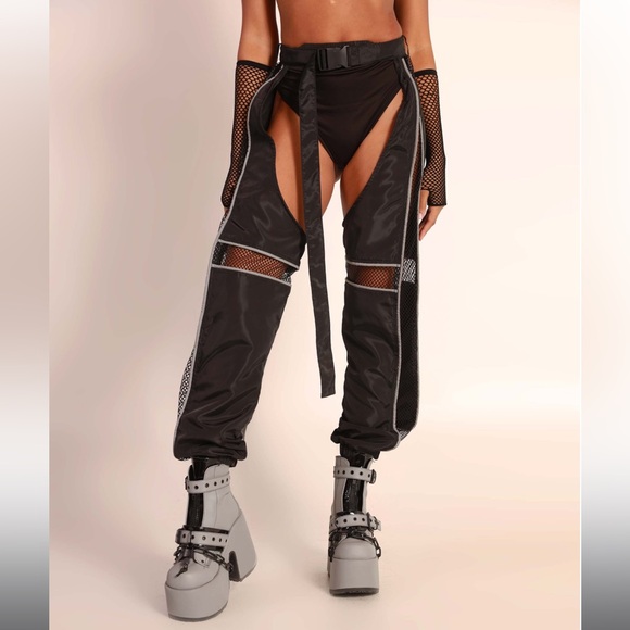 Black Mesh Chaps with Silver Reflective Linings - Picture 3 of 5